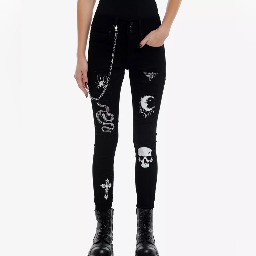 Cosmic Aura Witchy Icons‎ Patch Side Chain Super Skinny Jeans Hot Topic